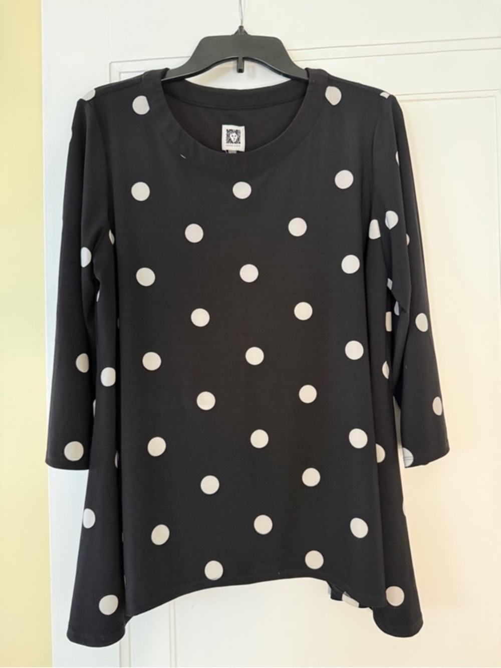Anne Klein Black Polka Dot Blouse 0X | Stretchy | Plus Size Work Top | Career
